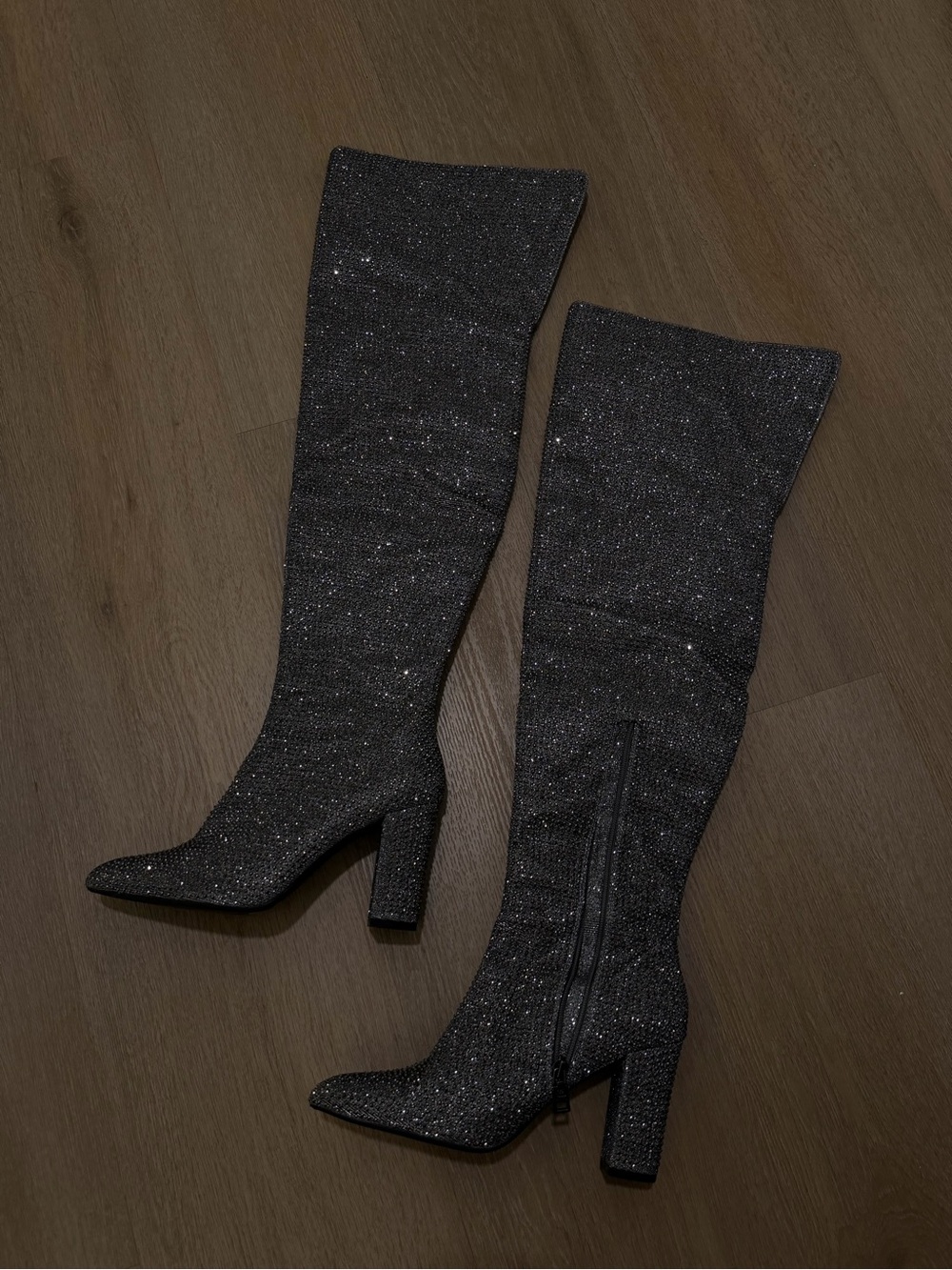 Women's Tall Glitter Block-Heel Boots - Black